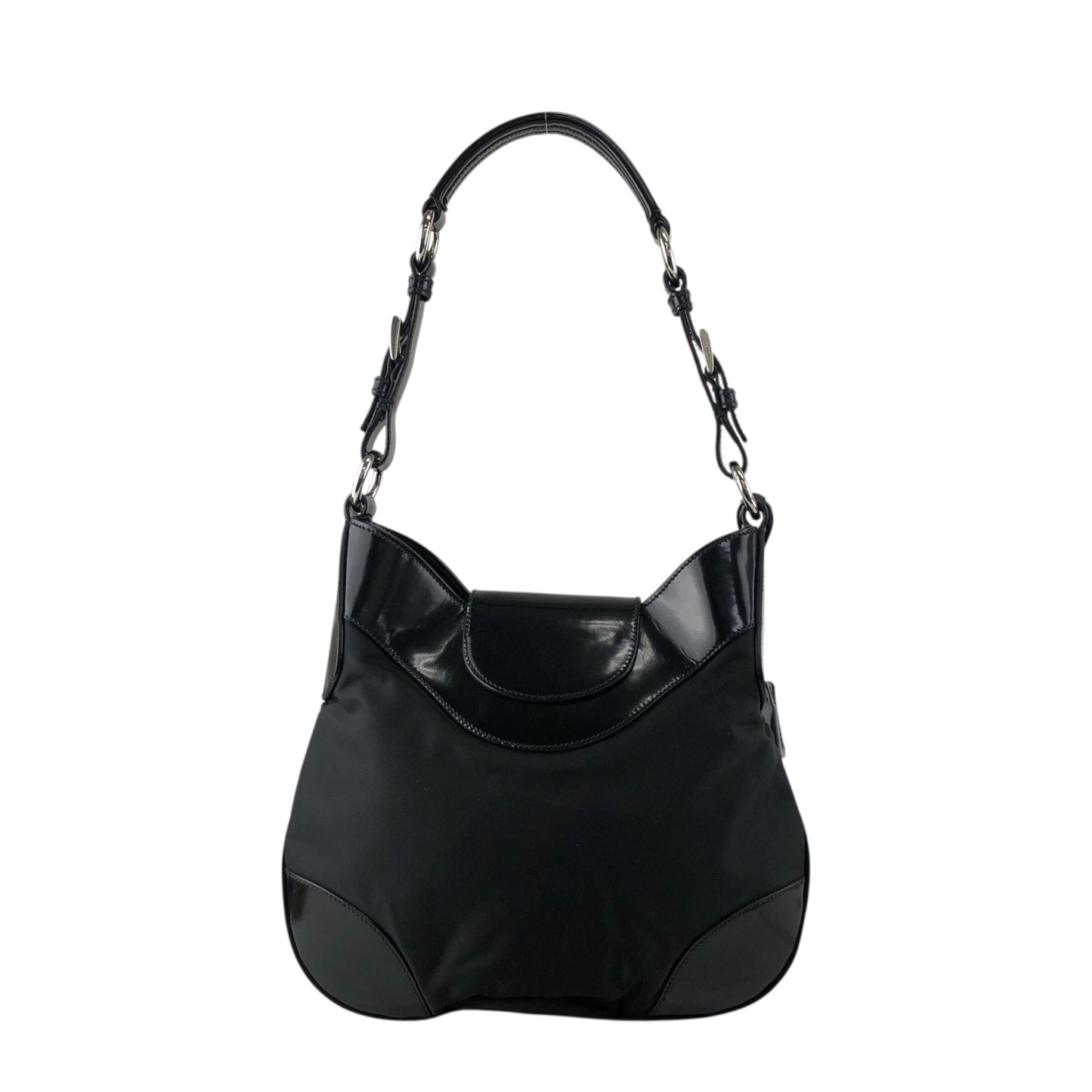 PRADA Logo Front Lock Shoulder bag Black Vintage jh2gpw