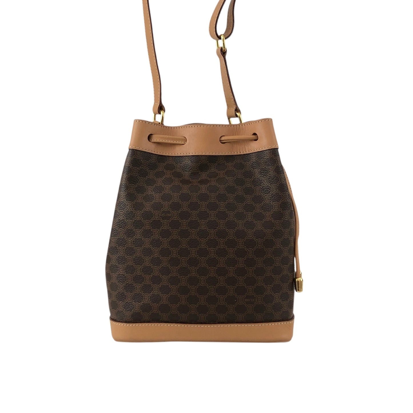 CELINE Macadam Blason Drawstring Shoulder bag Brown Vintage kvk5hf