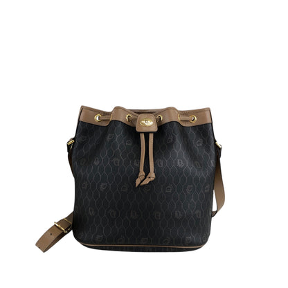 Christian Dior Honeycomb Pattern Drawstring Shoulder bag Black×Beige Vintage bgh644