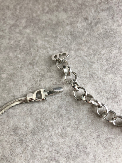 Christian Dior CD Logo Ribbon Necklace Silver Vintage xxdfsh