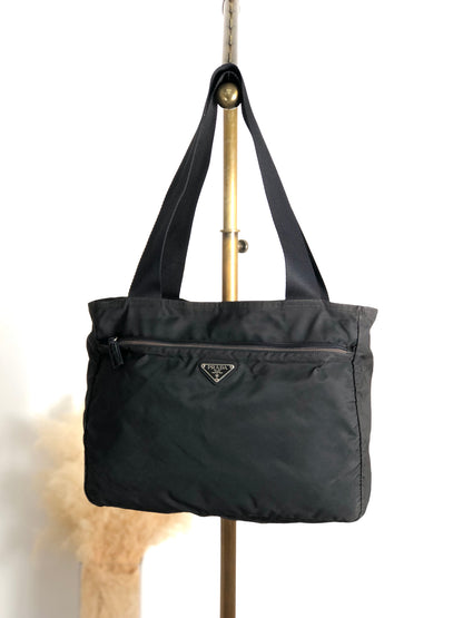 PRADA Tessuto Triangle Logo Totebag Black Vintage ztj777