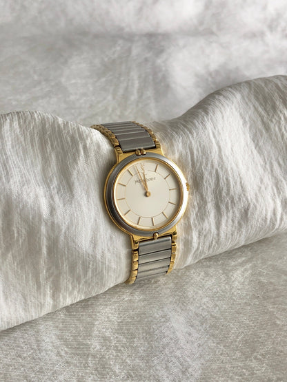 Yves Saint Laurent YSL Logo Quartz Watch Silver×Gold 2823-268440 Vintage 43tt8e