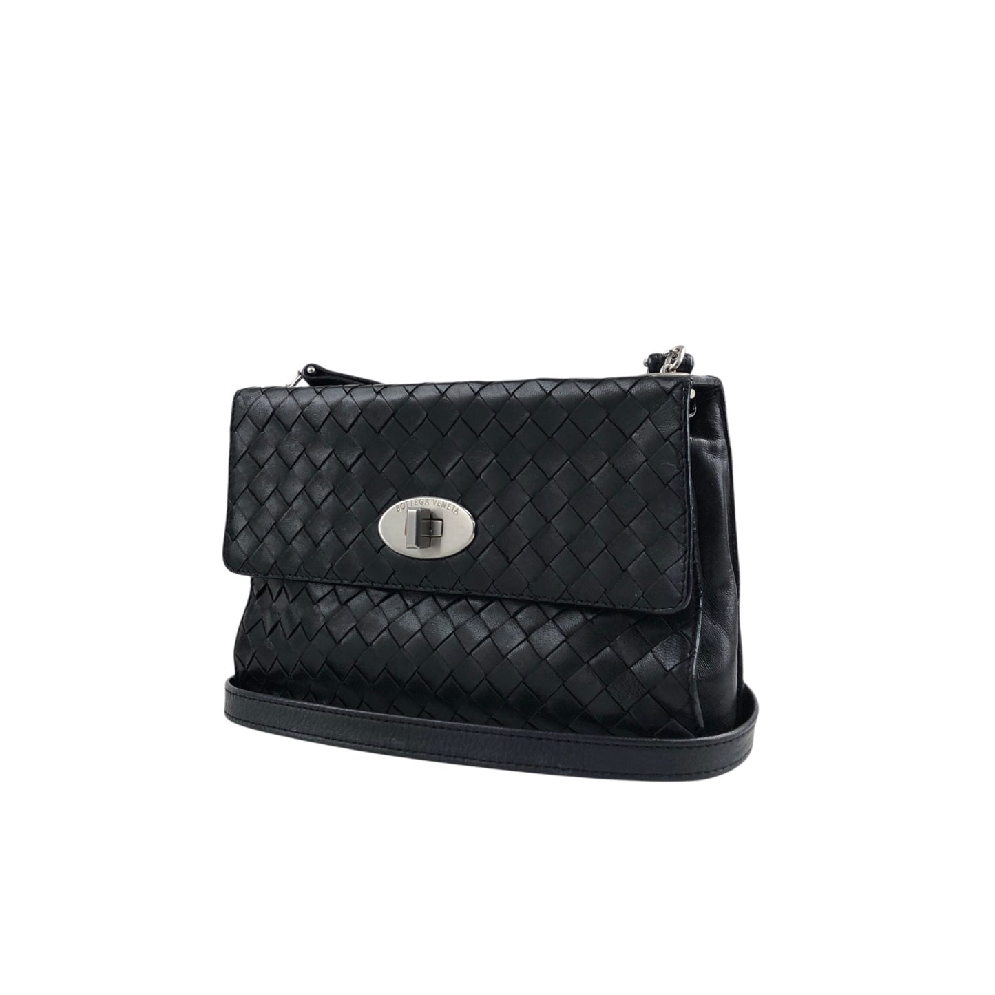 Bottega Veneta Intrecciato Turn Lock Shoulder bag Black Vintage jk5whm