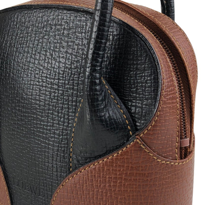 LOEWE Logo Embossed Two-way Handbag Shoulder bag Black×Brown Vintage z67fis