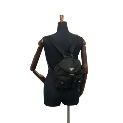 PRADA Tessuto Triangle Logo Double Pocket Backpack Black Vintage kuuttd
