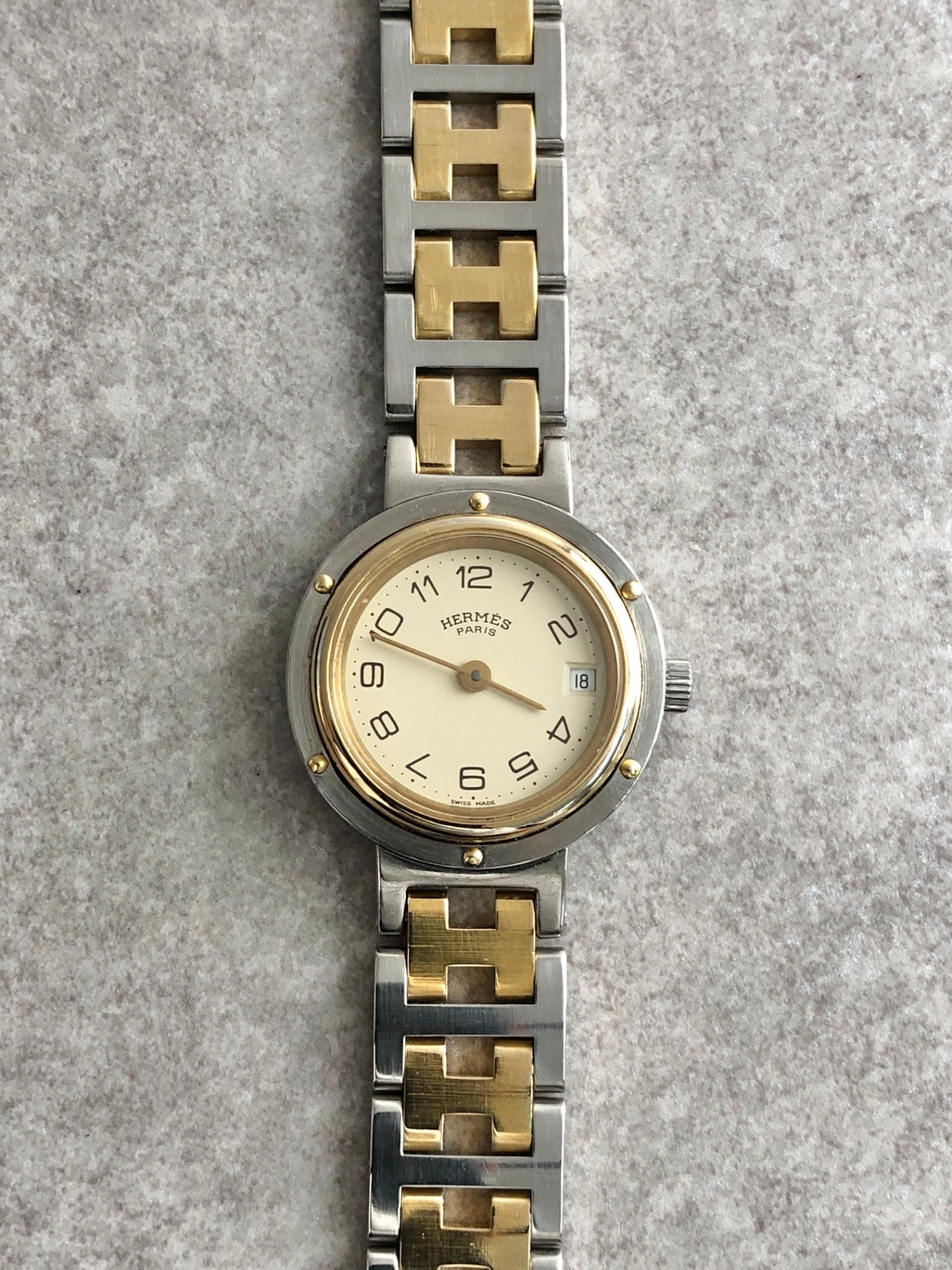 HERMES シルバーゴールド 腕時計　BOX 予備のコマ付き　ビンテージ HERMES Quartz Watch Gold×Silver 317623 Vintage aai6x8