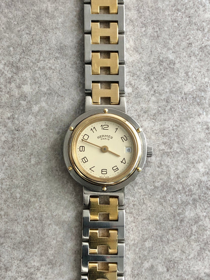 HERMES Quartz Watch Gold×Silver 317623 Vintage aai6x8
