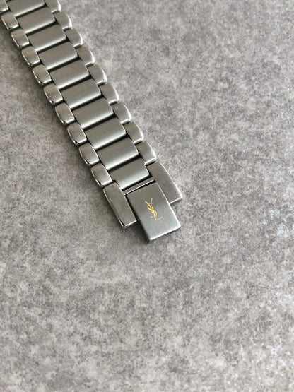 Yves Saint Laurent YSL Logo Quartz Watch Silver 6031-G11246 Vintage vcrgf8