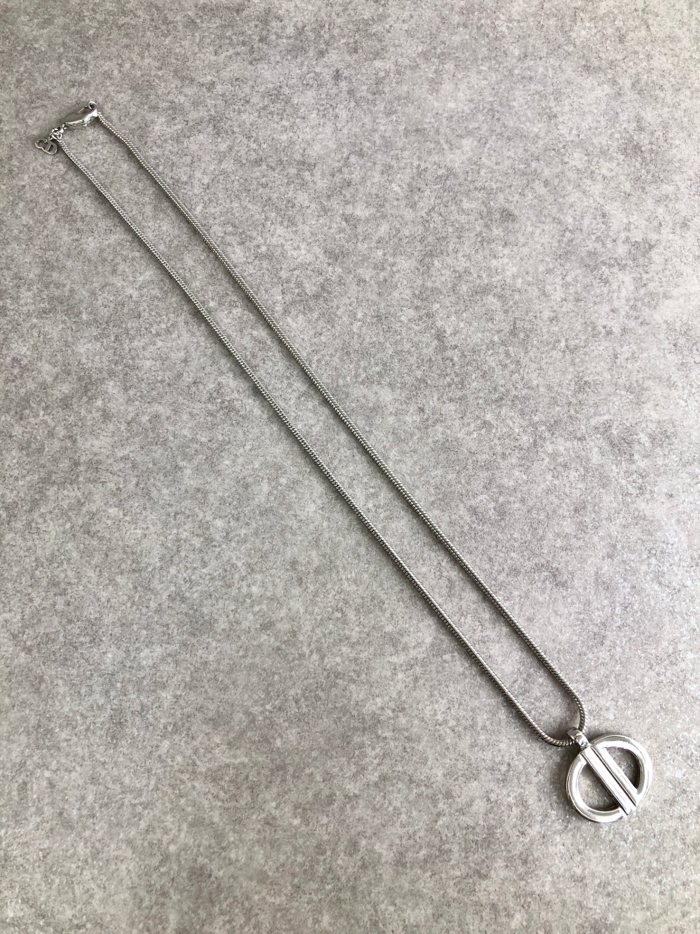 Christian Dior CD Logo Motif Necklace Silver Vintage 75c7y2