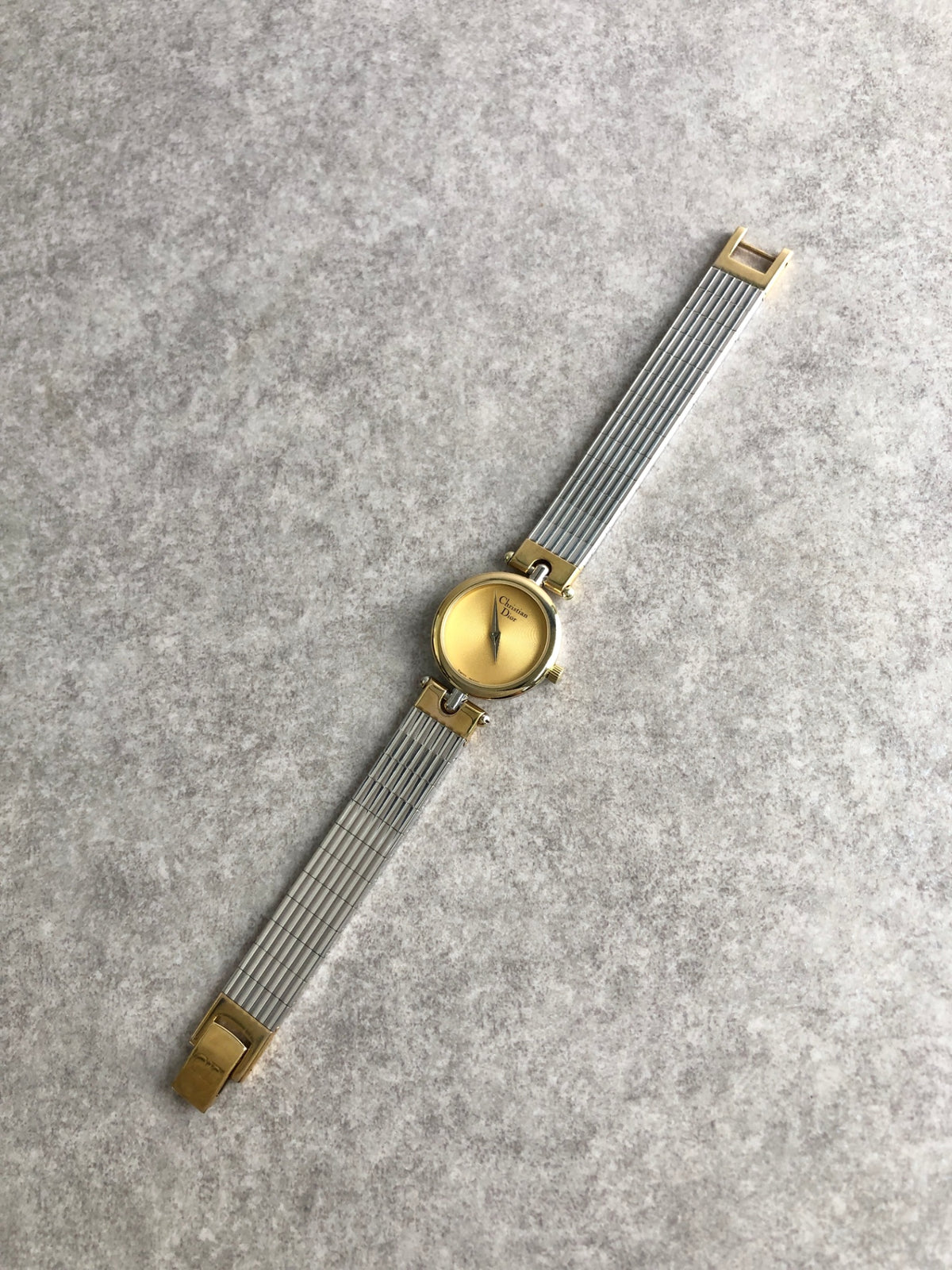 Christian Dior Logo Quartz Watch Silver×Gold 3025 Vintage h2x5fz