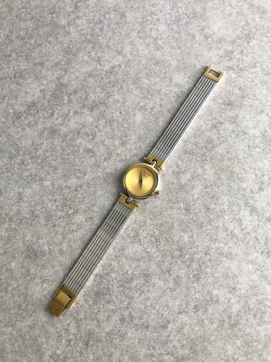 Christian Dior Logo Quartz Watch Silver×Gold 3025 Vintage h2x5fz