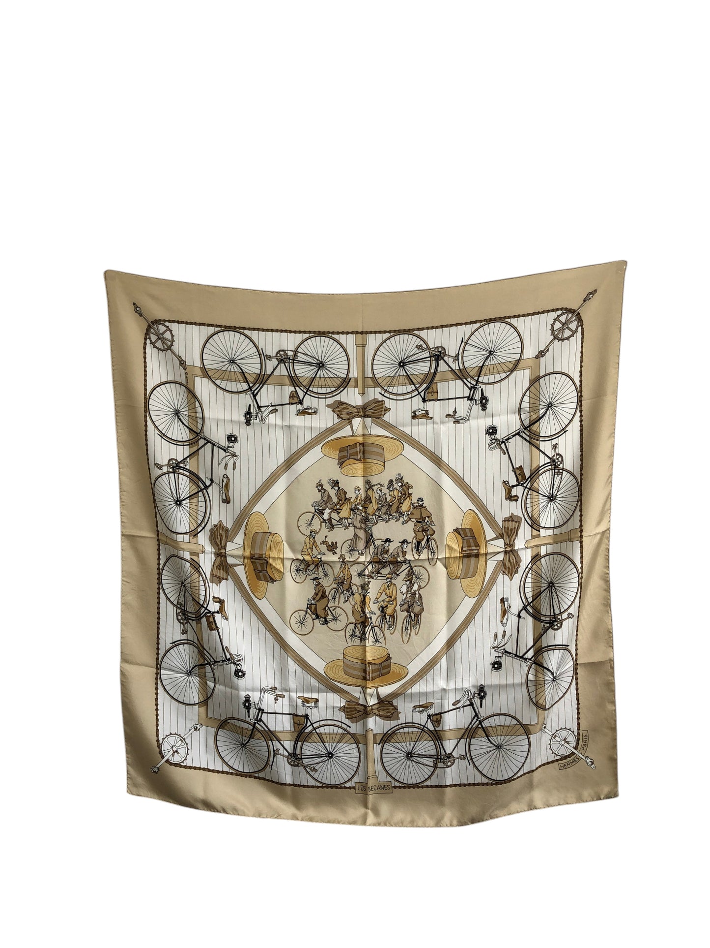 HERMES SILK Scarf BeigeLES BECANES Vintage uk5cne