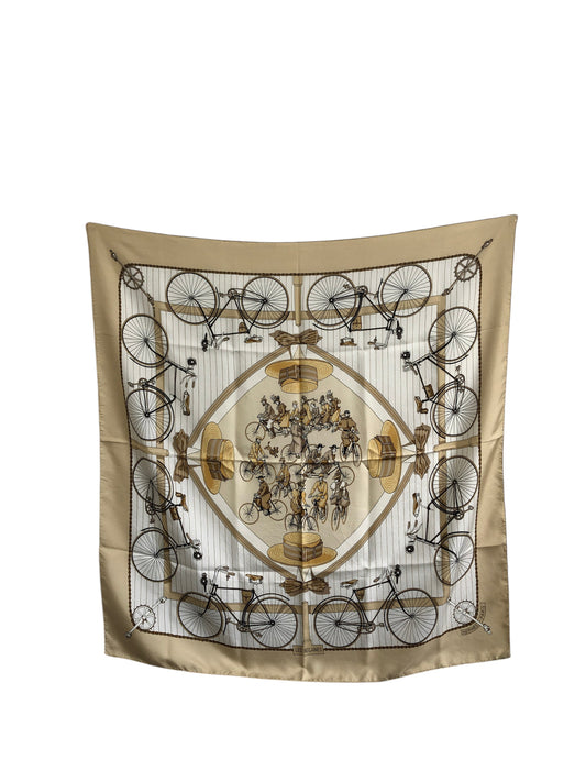 HERMES SILK Scarf BeigeLES BECANES Vintage uk5cne