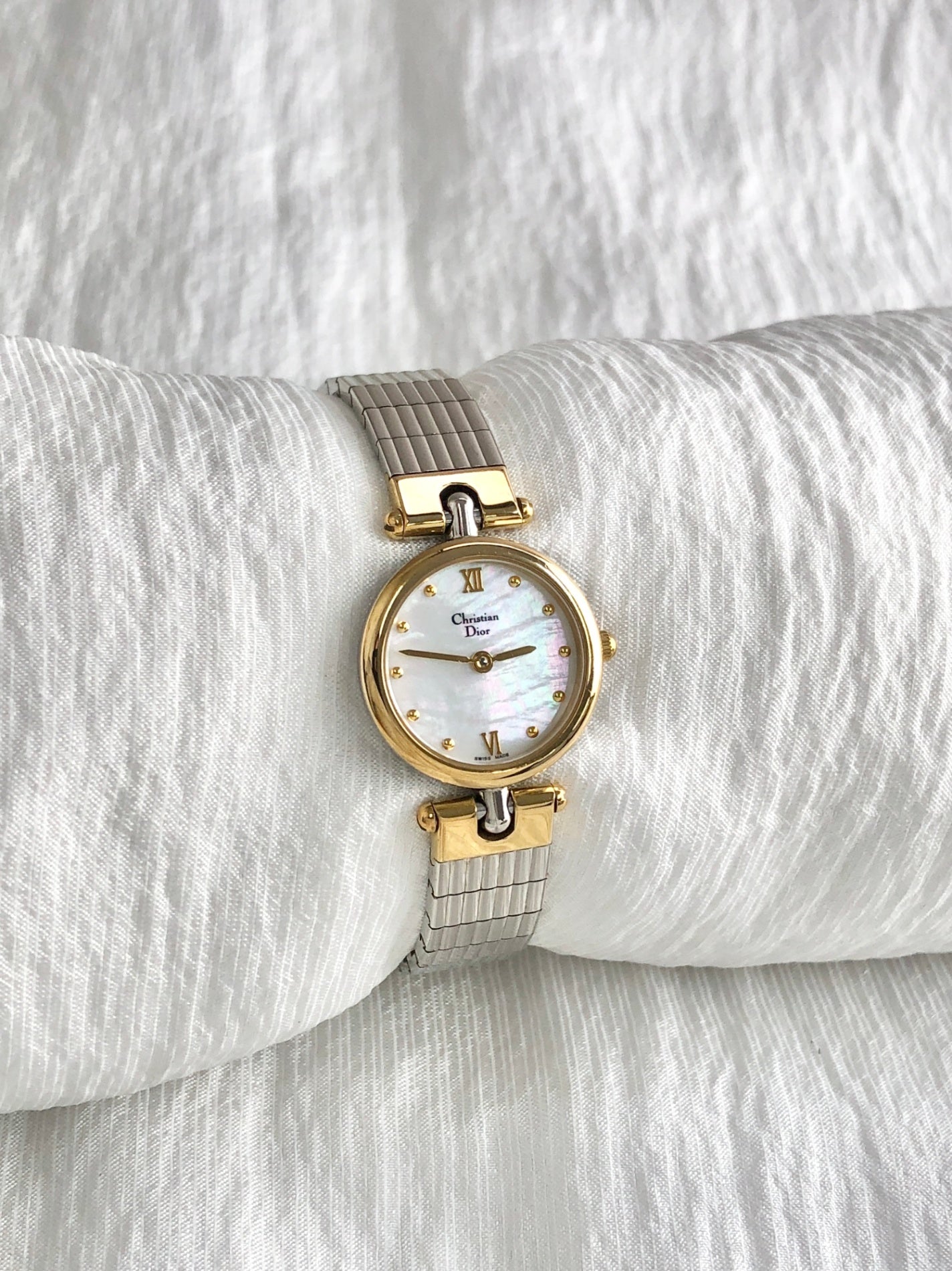 Christian Dior Quartz Watch Silver×Gold 3025 Vintage 7bawiw