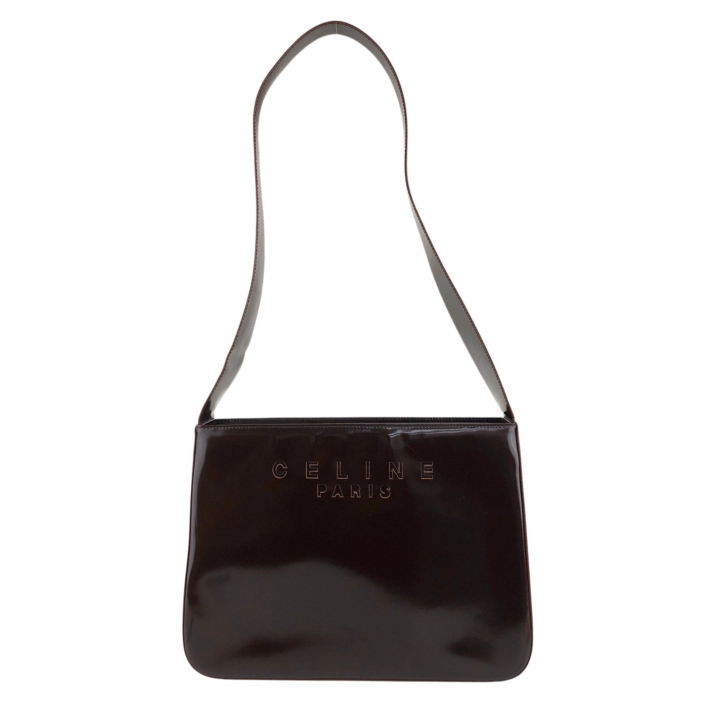 CELINE Logo Embossed Shoulder bag Brown Vintage e4mff8
