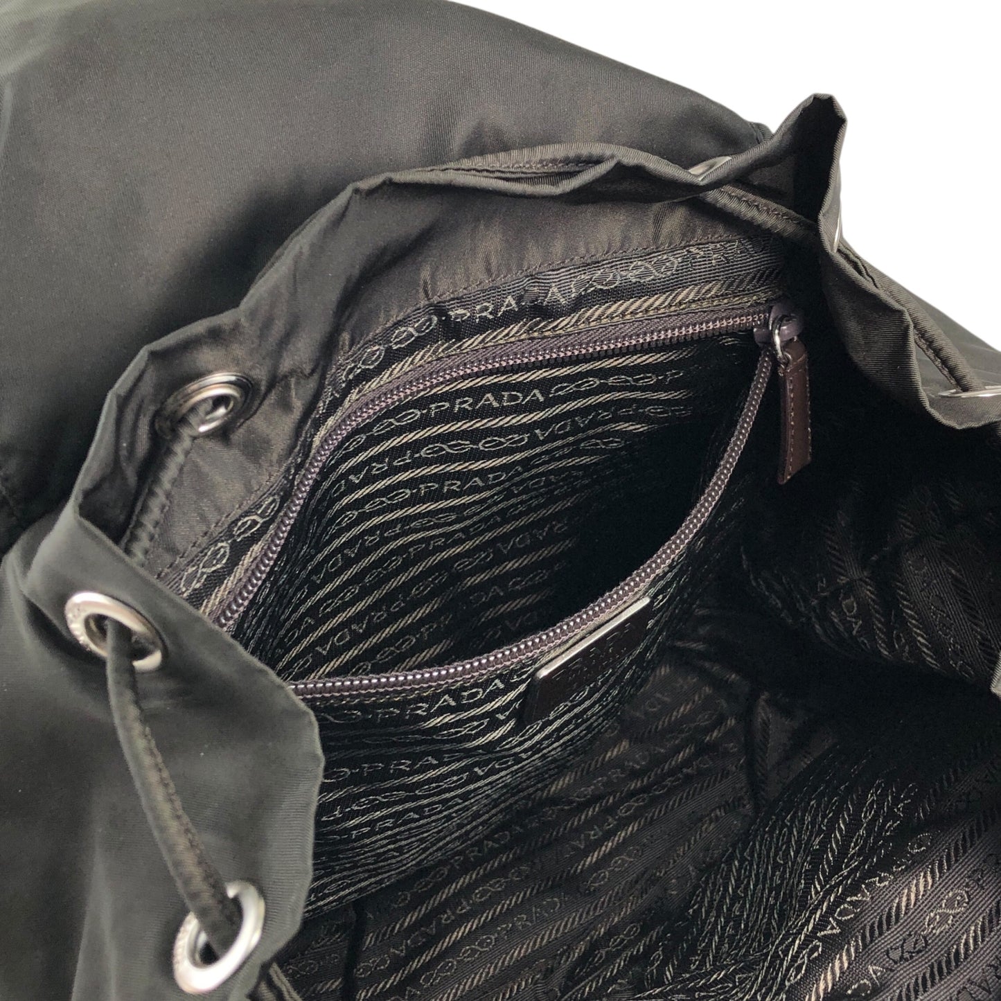 PRADA Tessuto Triangle Logo Double Pocket Backpack Khaki Vintage kyhxt3