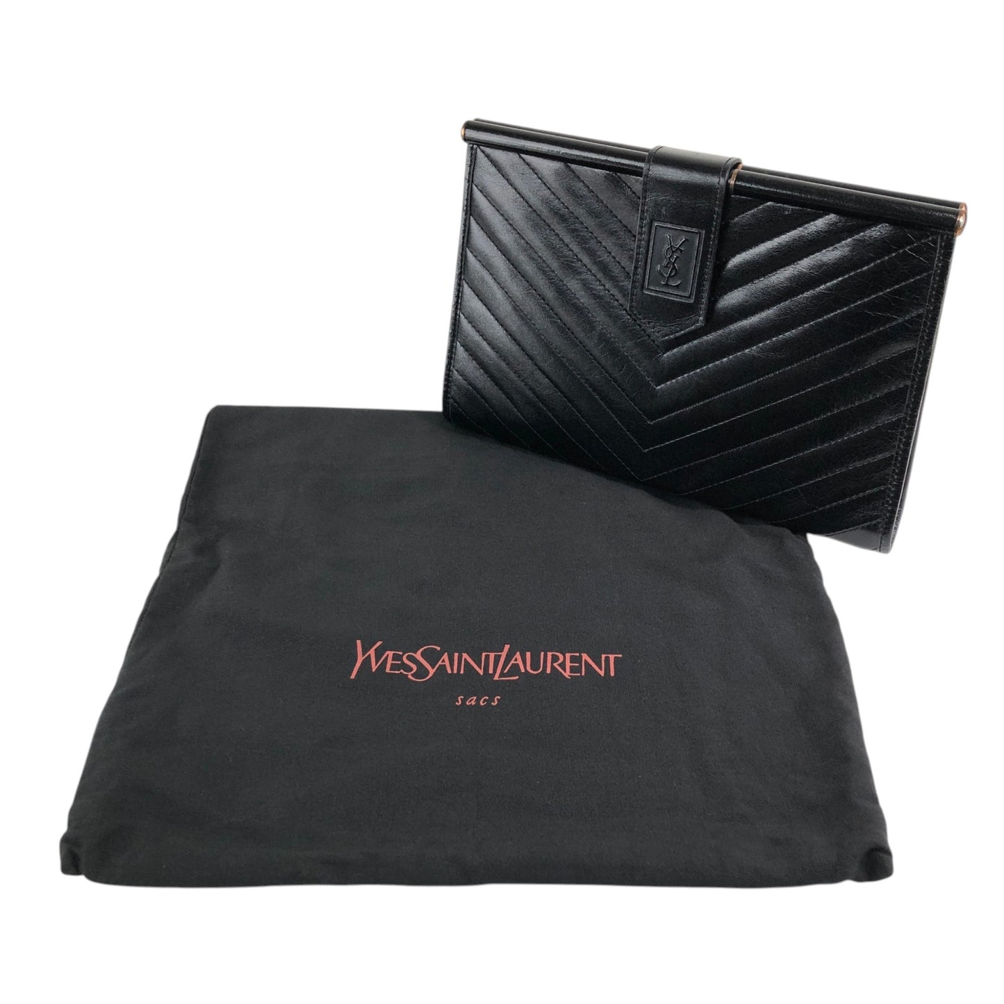 Yves Saint Laurent YSL Logo Bias Stitch Clutch bag Black Vintage nx3mxp