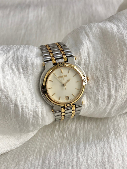 GUCCI Logo Watch Silver×Gold 9000M Vintage 2rigf4