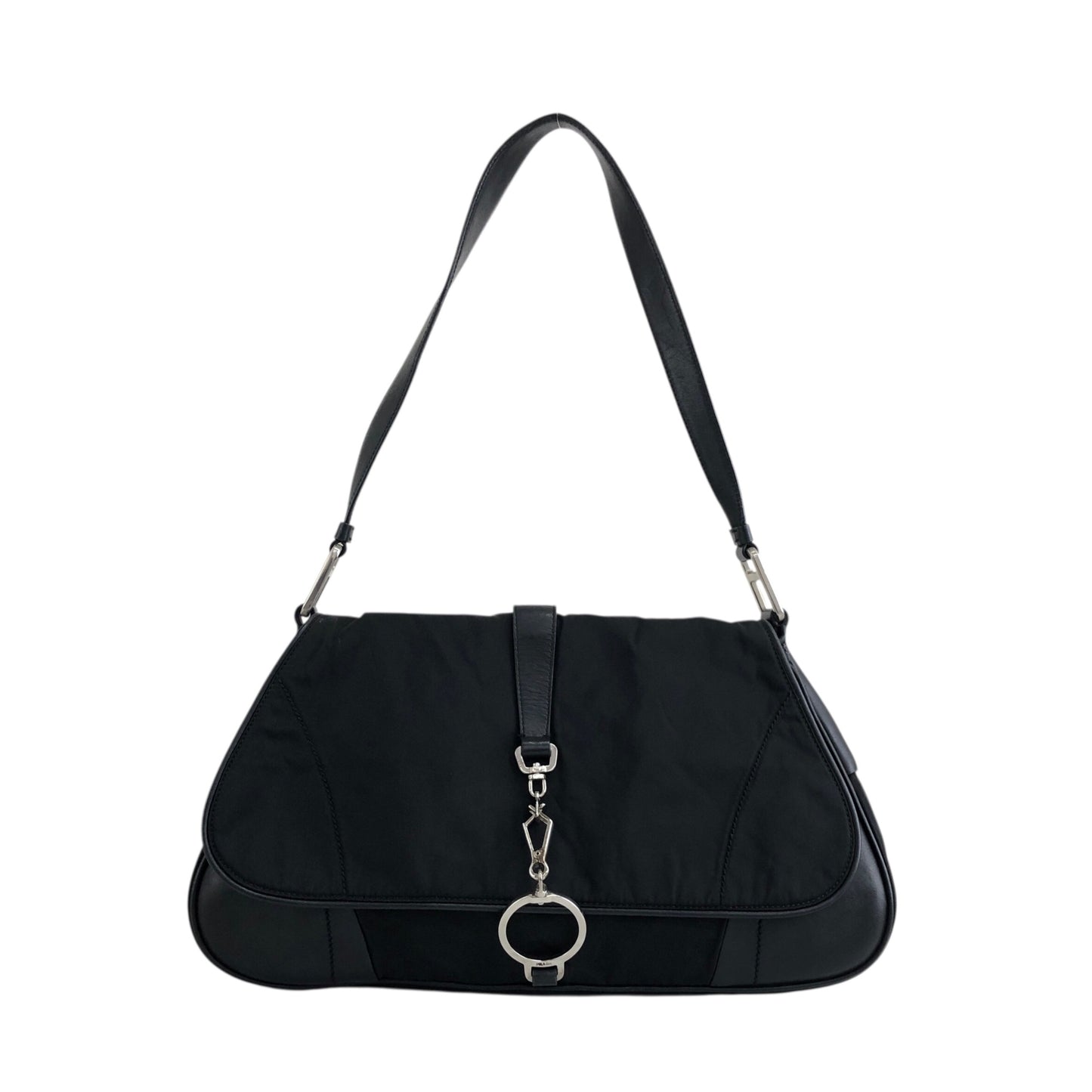 PRADA Triangle Logo Front Buckle Shoulder bag Black Vintage dwjuwu