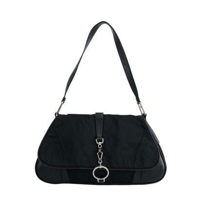 PRADA Triangle Logo Front Buckle Shoulder bag Black Vintage dwjuwu