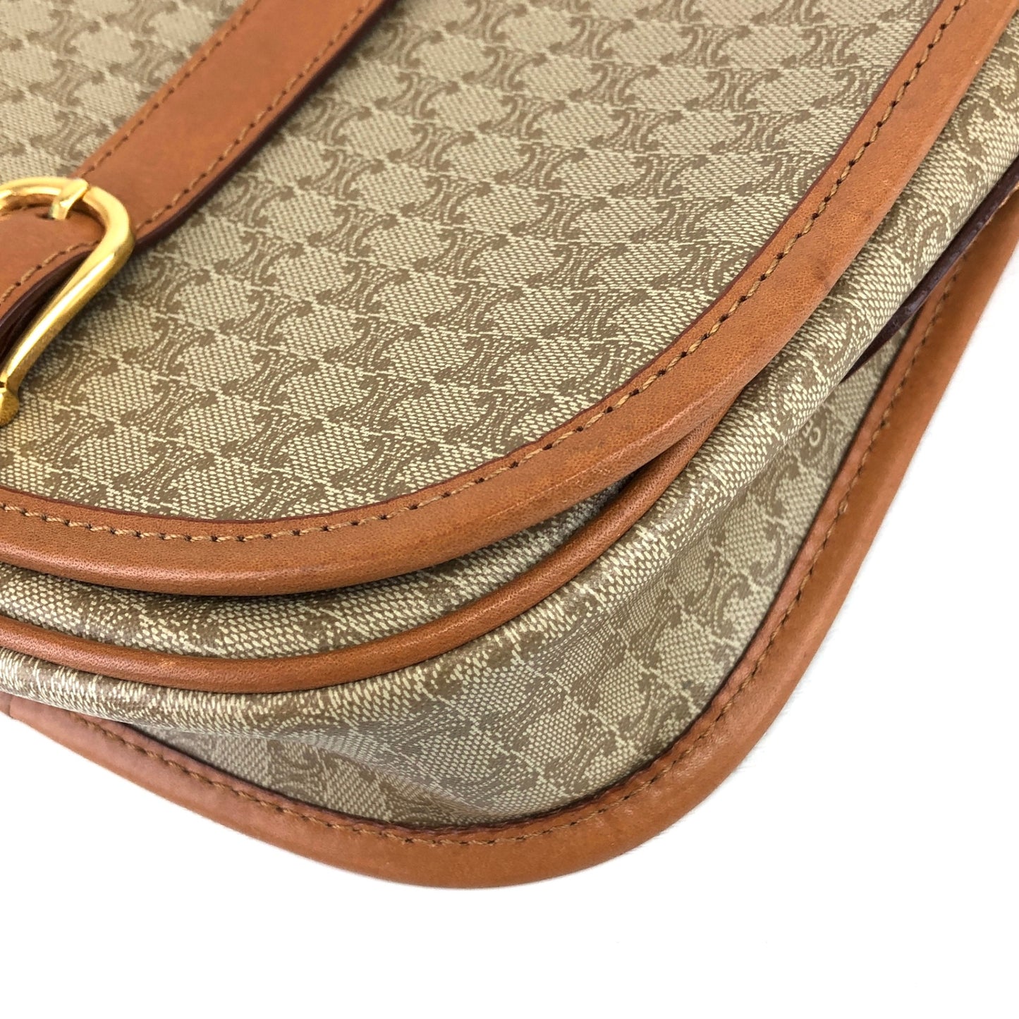 CELINE Macadam Front Buckle Shoulder bag Beige Vintage dw7z6k