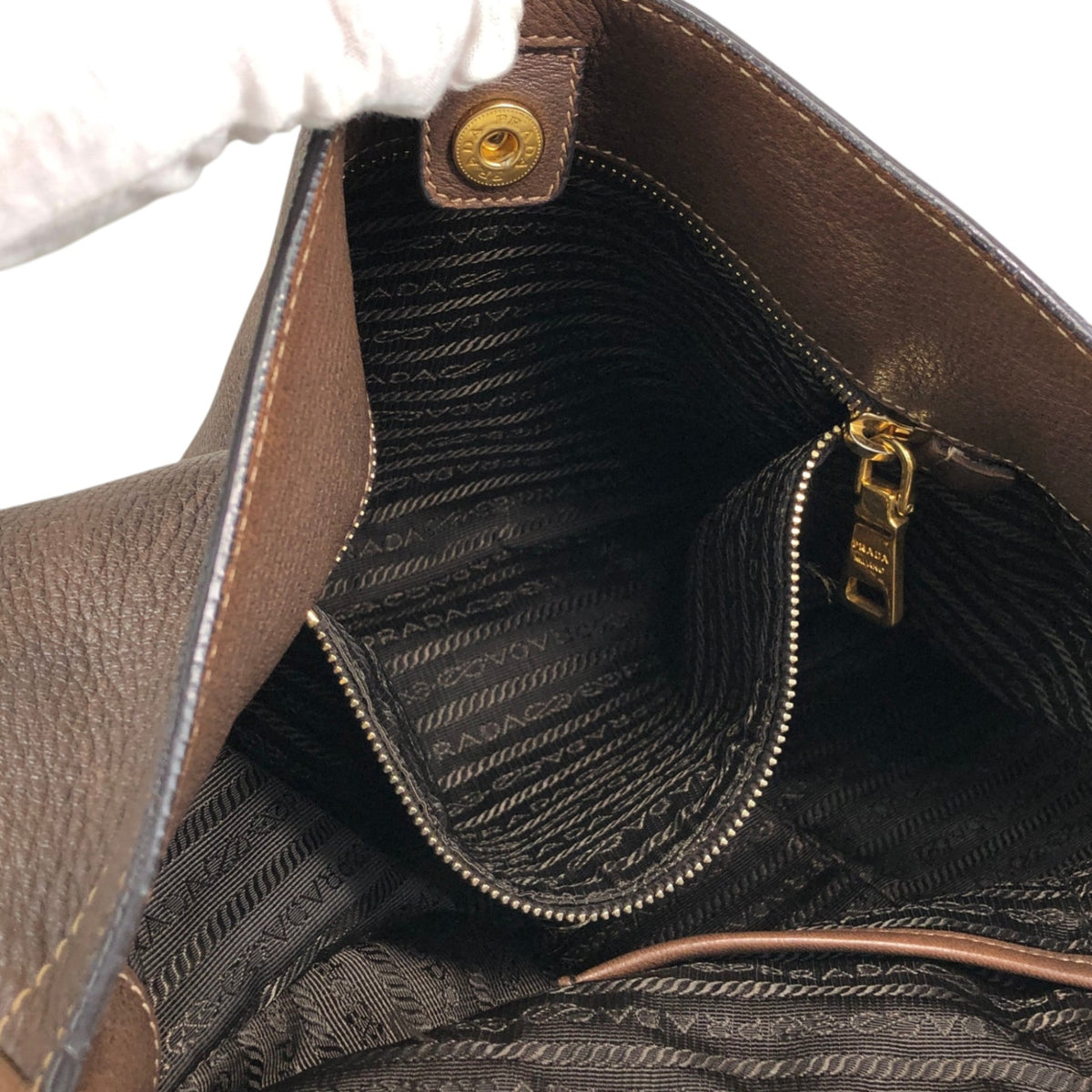 PRADA Triangle Logo Shoulder bag Hobobag Brown Vintage ajvtv2
