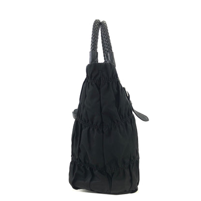 PRADA Logo Motif shirring Nylon Two-way Handbag Shoulder bag Black Vintage vbrtdm