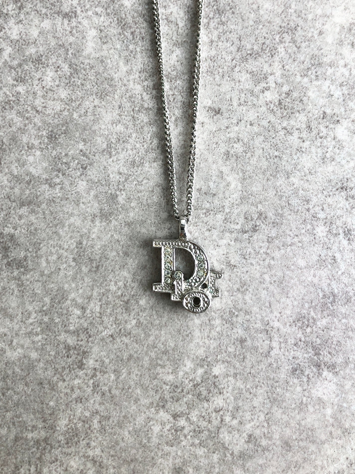 Christian Dior Logo Motif Necklace Silver Vintage m2w873