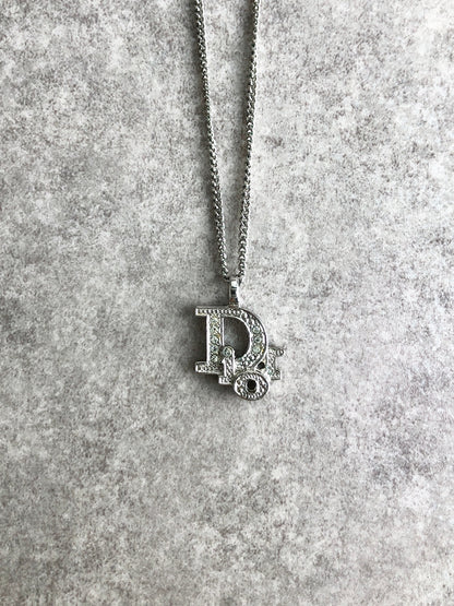 Christian Dior Logo Motif Necklace Silver Vintage m2w873