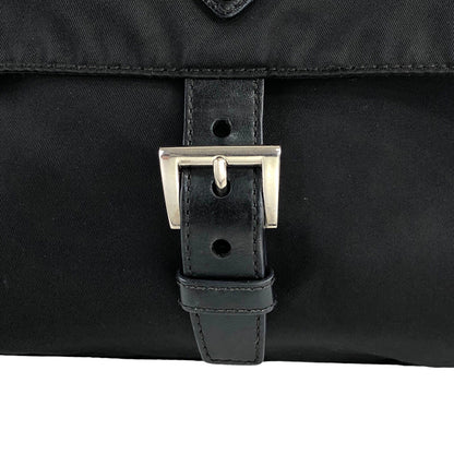 PRADA Triangle Logo Front Buckle Shoulder bag Black Vintage 6fggjr