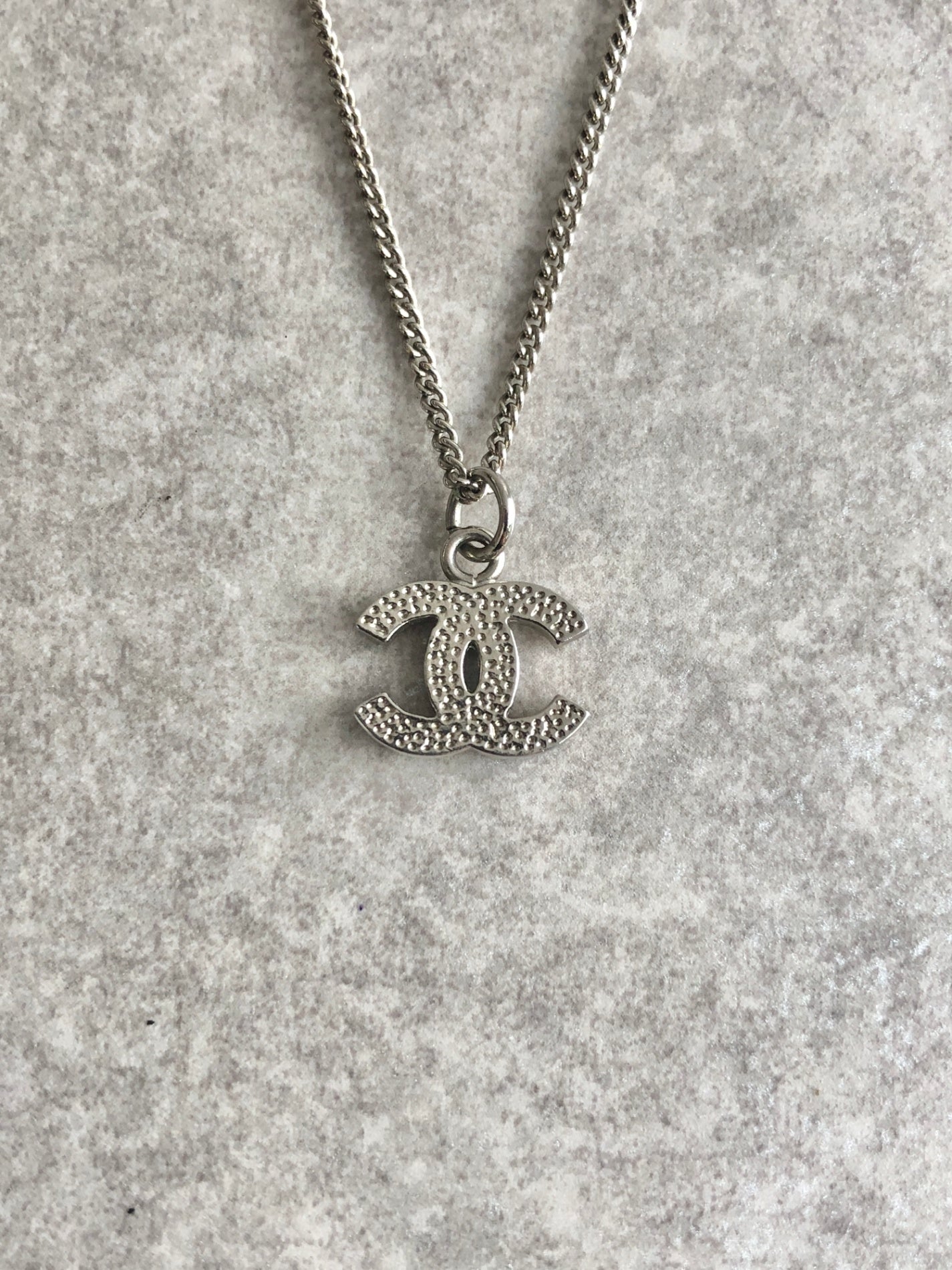 CHANEL Coco Mark Rhinestone Necklace Silver Vintage wsf6m8