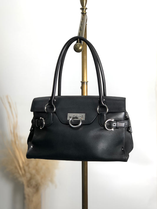 Salvatore Ferragamo Gancini 手袋黑色復古 b236p8