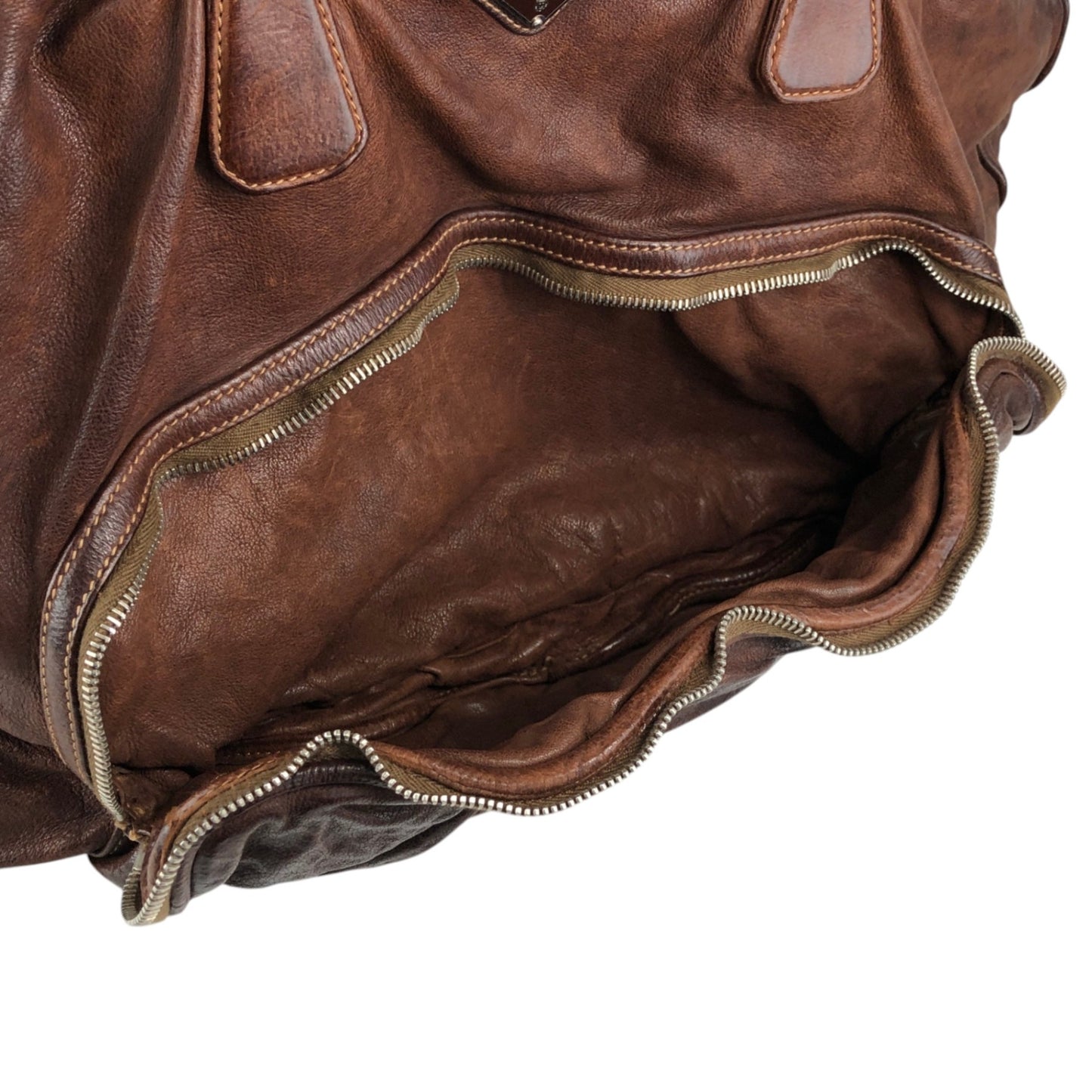 PRADA Triangle Logo Handbag Boston bag Washed leather Brown Vintage 2umzpg