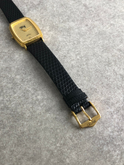 CELINE Horse Carriage Watch Gold×Black Vintage 4c7zjb