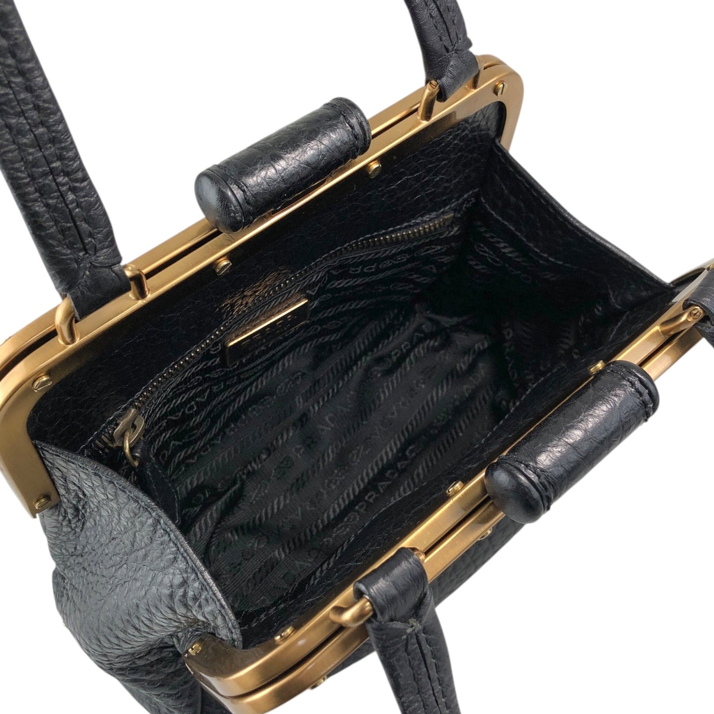 PRADA Triangle Logo Metal Closure Handbag Black Vintage epwvbd