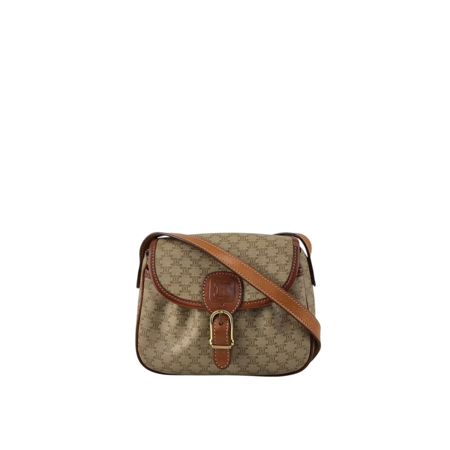 CELINE Macadam Front Buckle  Shoulder bag Beige Vintage hx87nm