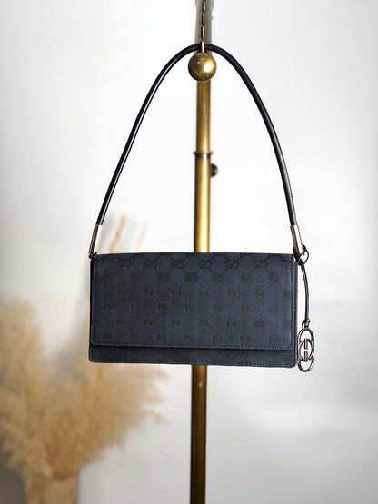 GUCCI Interlocking GG Canvas Shoulder bag Black Vintage 2tc23f