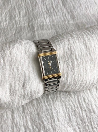 Yves Saint Laurent YSL Logo Quartz Watch Silver×Gold 5421-Ｈ0473 Vintage kdkjck