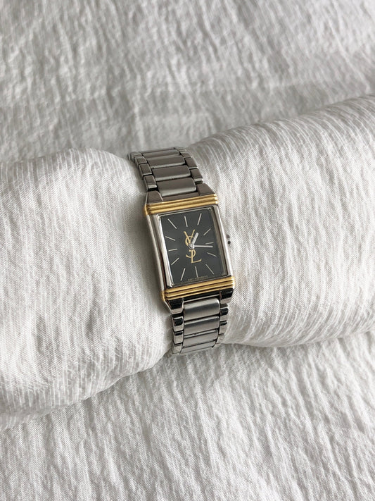 Yves Saint Laurent YSL Logo Quartz Watch Silver×Gold 5421-Ｈ0473 Vintage kdkjck