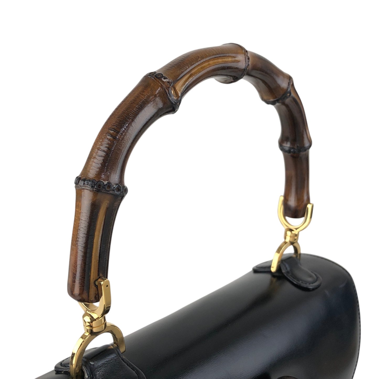 GUCCI Bamboo Turn Lock Handbag Black Vintage 57imw4