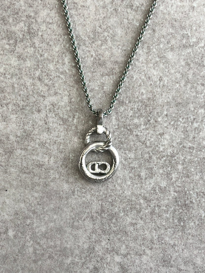 Christian Dior CD Logo Necklace Silver Vintage 8nfiyv