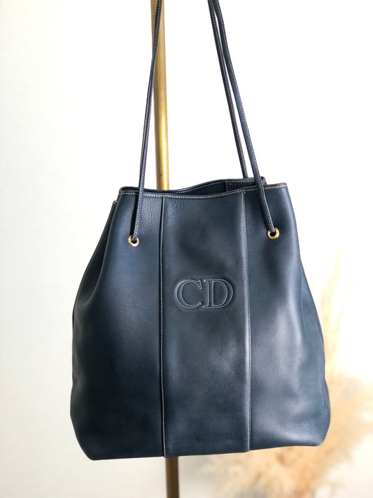 Christian Dior CD Logo Drawstring Shoulder bag Black Vintage f8rv2x