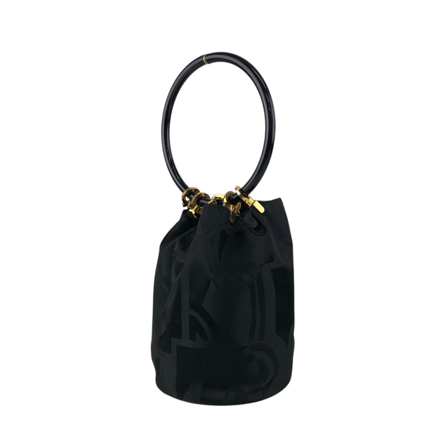 Salvatore Ferragamo Gancini Drawstring Small Handbag Black Vintage tigpxb