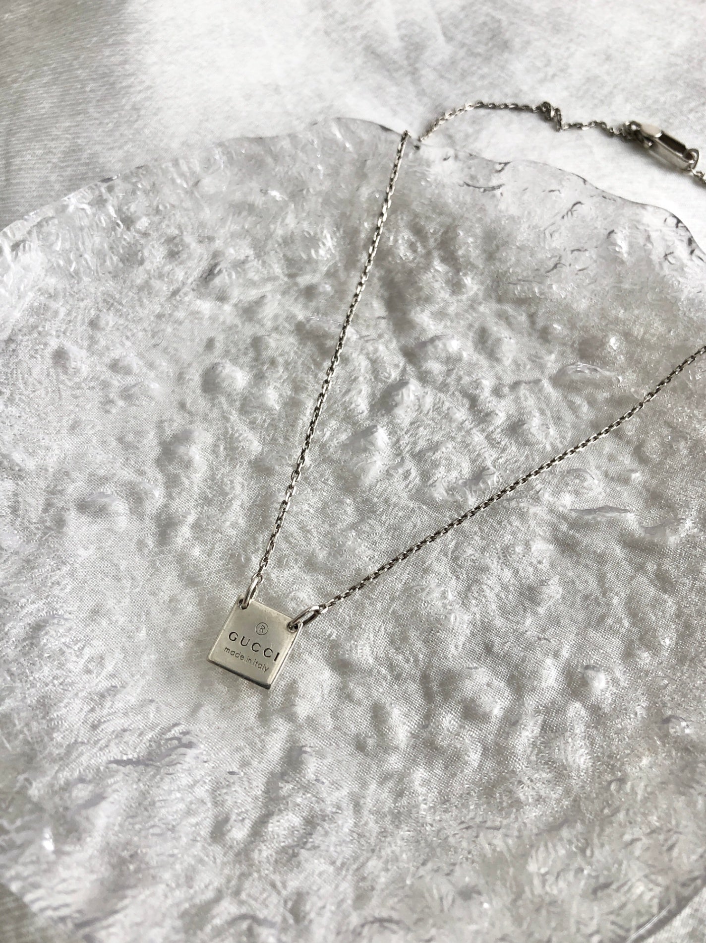 GUCCI Logo Necklace Silver Vintage kv3eda