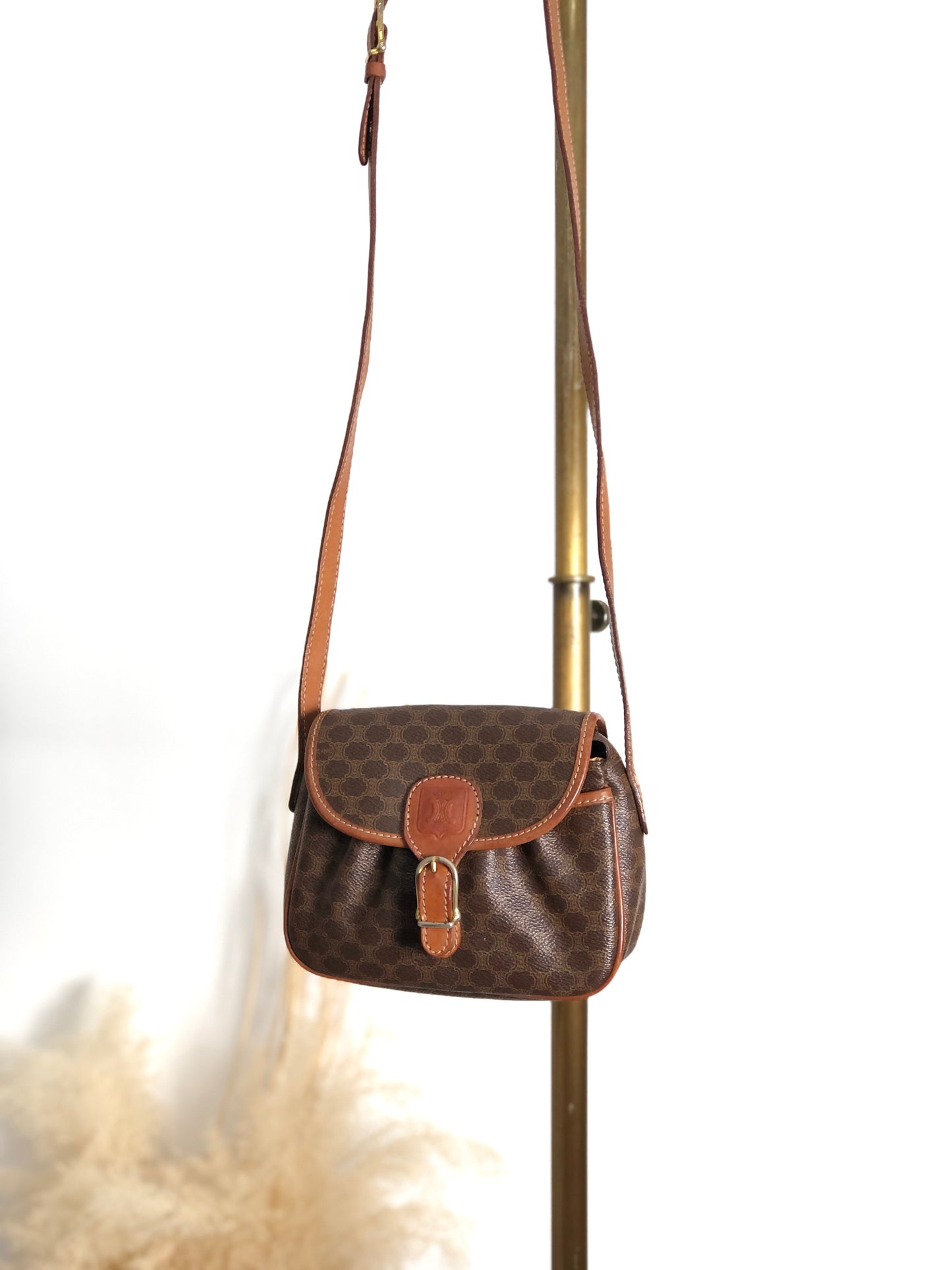 CELINE Macadam Front Buckle Shoulder bag Brown Vintage hkdpre