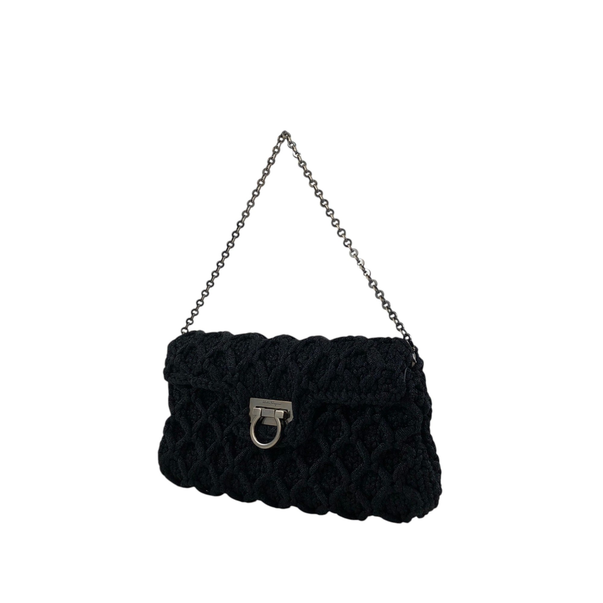 Salvatore Ferragamo Gancini Chain Shoulder bag Black Vintage