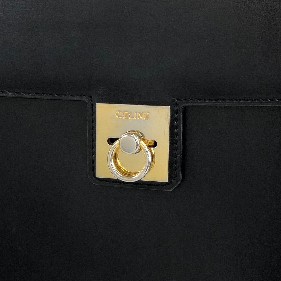 CELINE Gancini Handbag Black Vintage zn353p