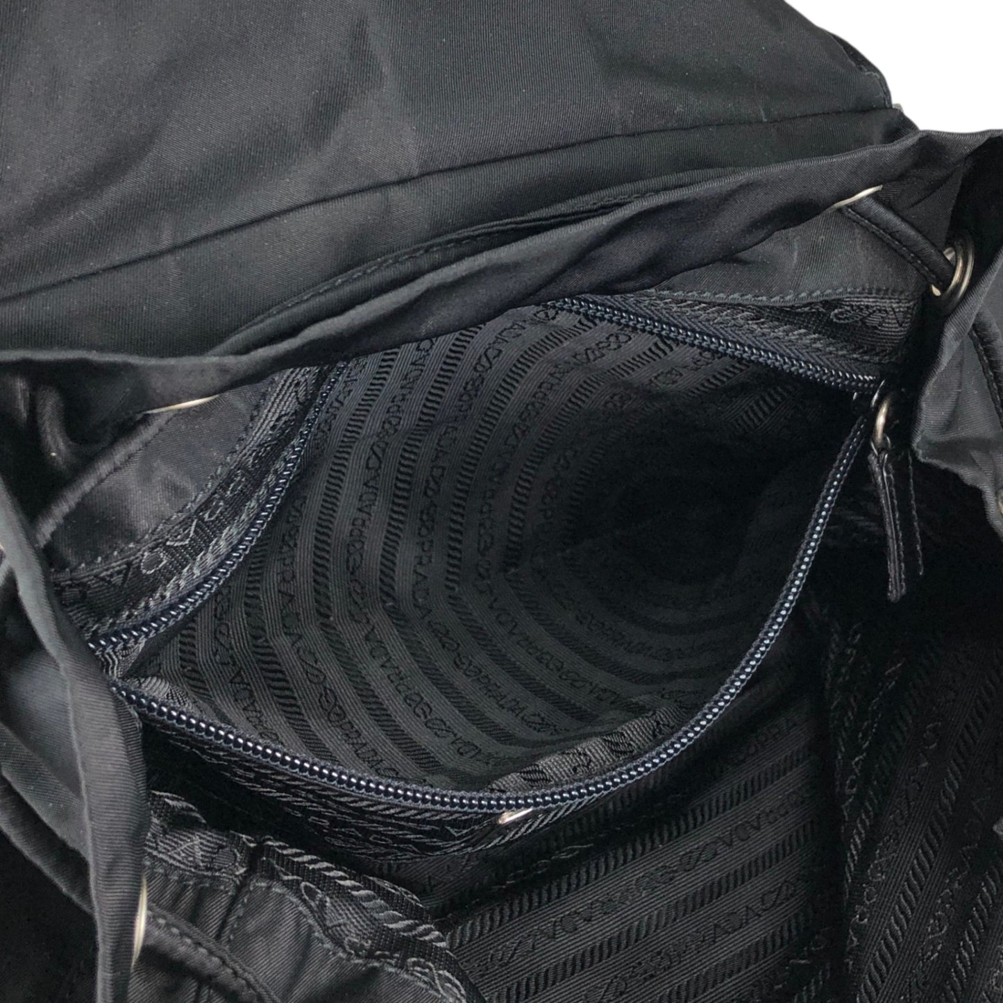 PRADA Tessuto Triangle Logo Front Buckle Double Pocket Backpack Black Vintage 5kjjr2