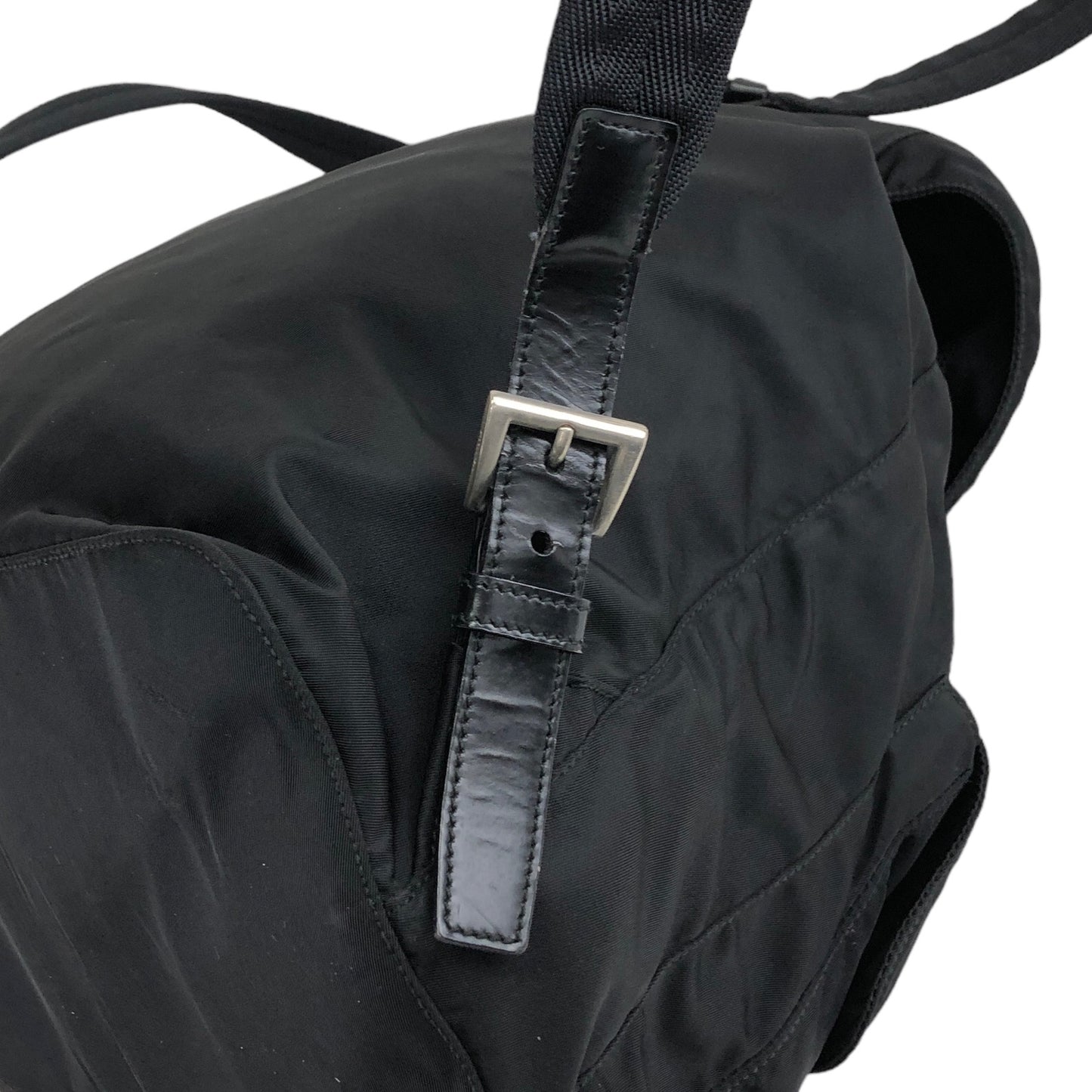 PRADA Triangle Logo Double Pocket Nylon Backpack Black Vintage dng5yz