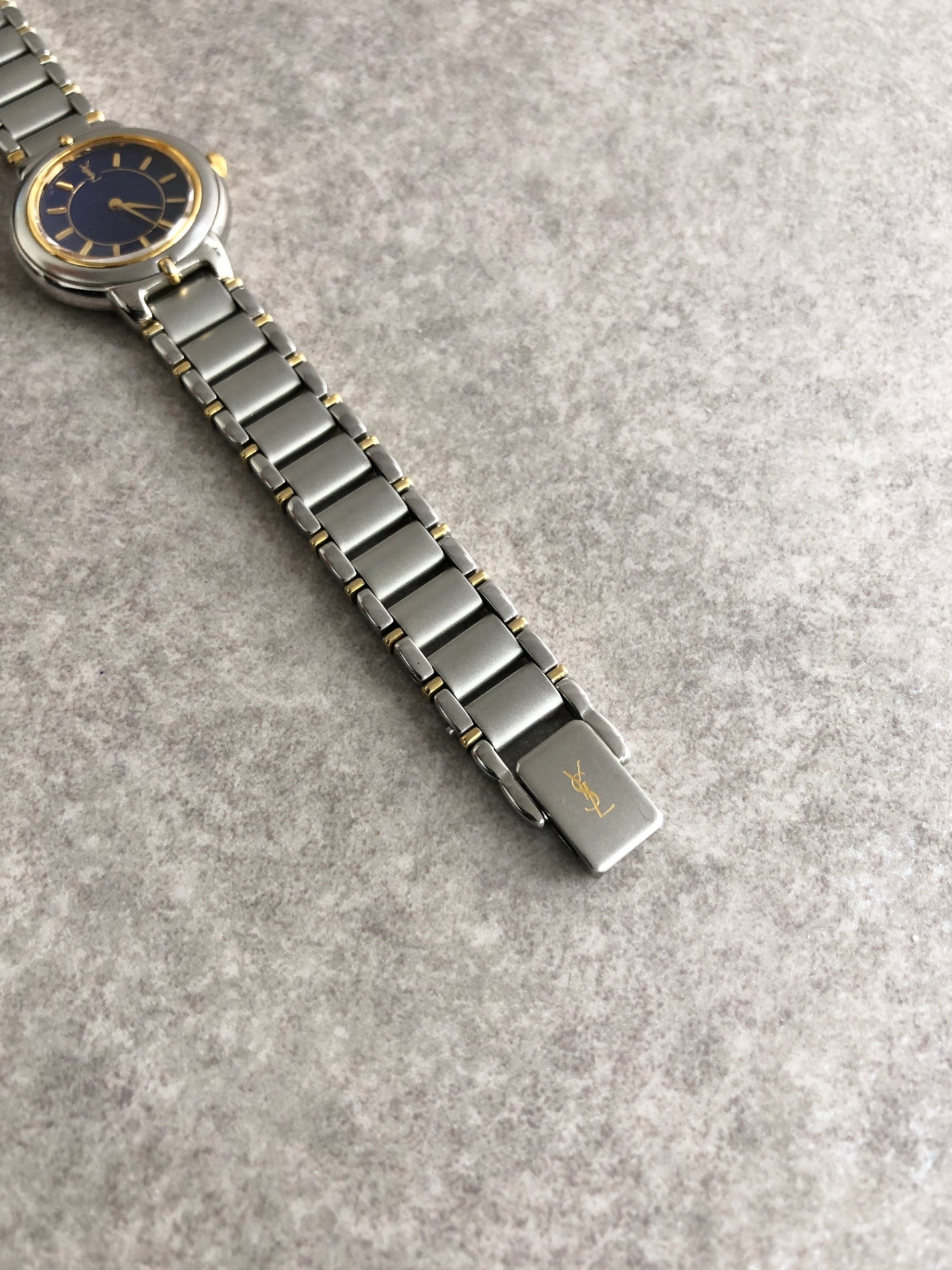 Yves Saint Laurent YSL Logo Quartz Watch Silver 5420-F45413 Vintage 8eadpy